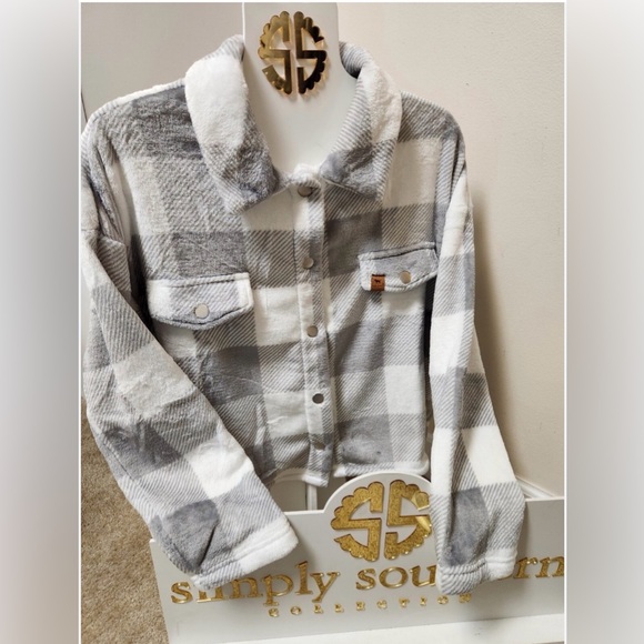 Simply Southern Gray and White Checkered Jacket - Picture 1 of 4
